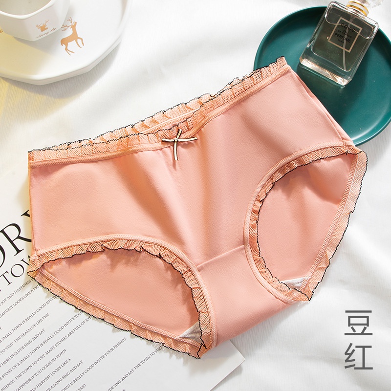 Quần Lót nữ Cotton Nguyên Chất Không Đường May Phối Ren Đính Nơ Nâng Hông Hông Không Đường May Kháng Khuẩn Thoải Mái Phong Cách Nhật Bản Quyến Rũ Cho Nữ