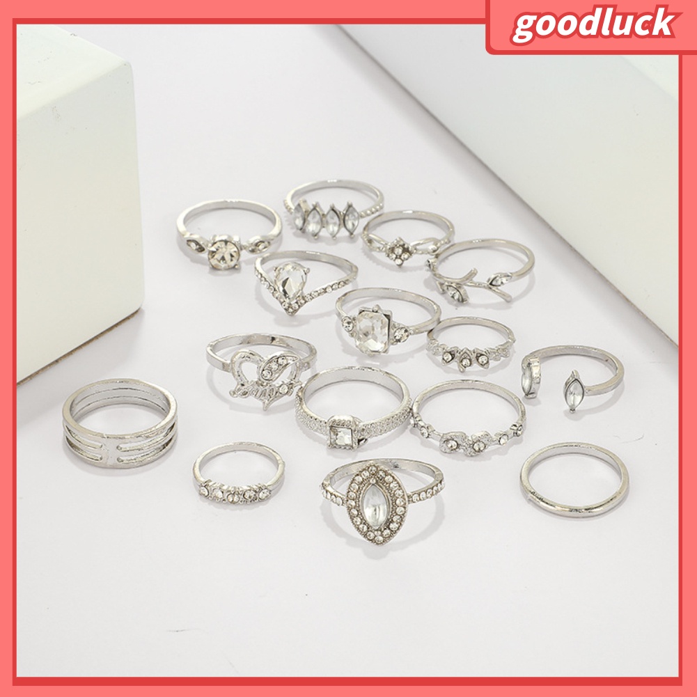 Bộ 15 nhẫn đính đá giả nhiều mẫu mã phong cách boho thời trang cho nữ