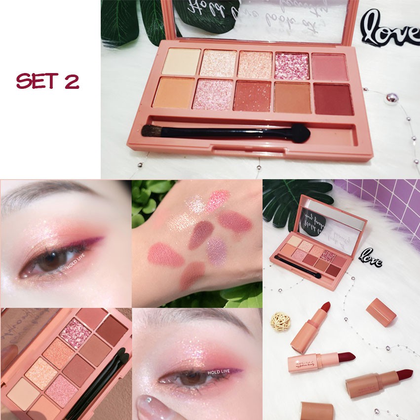 Set trang điểm bảng phấn mắt và 3 màu son HOLDLIVE Chocochoke Pink Sweet Perfect Suit | BigBuy360 - bigbuy360.vn