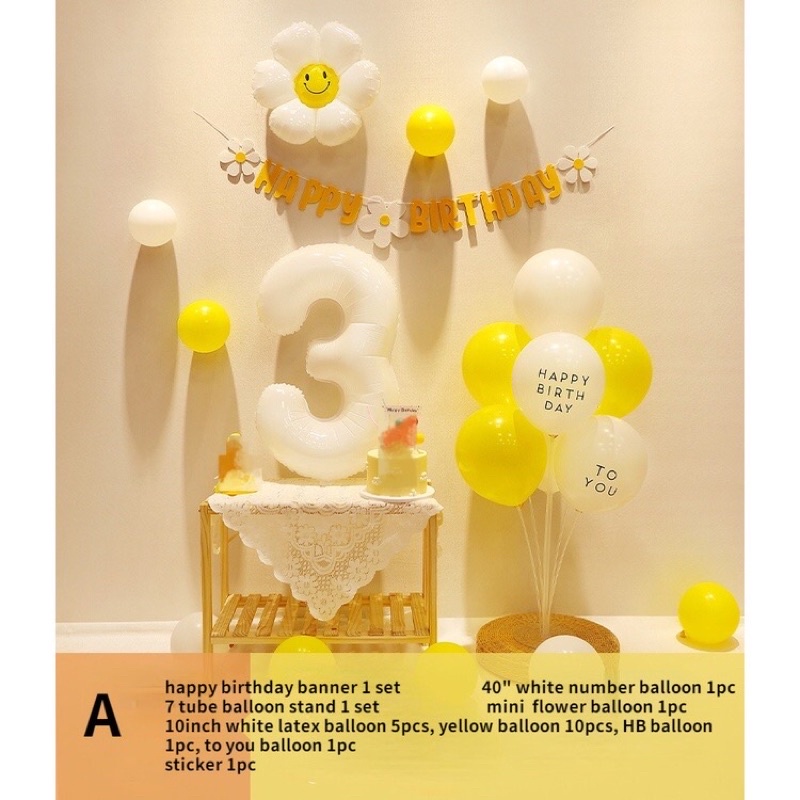 Dây treo sinh nhật happy birthday chủ đề hoa cúc trắng daisy chất vải dạ trang trí sinh nhật cho bé