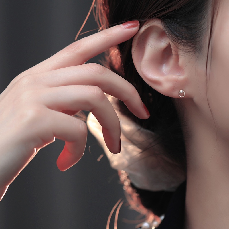 1 Cặp Bông Tai Bạc S925 Hình Tròn Đơn Giản Chống Dị Ứng Phong Cách Hàn Quốc Thời Trang Unisex
