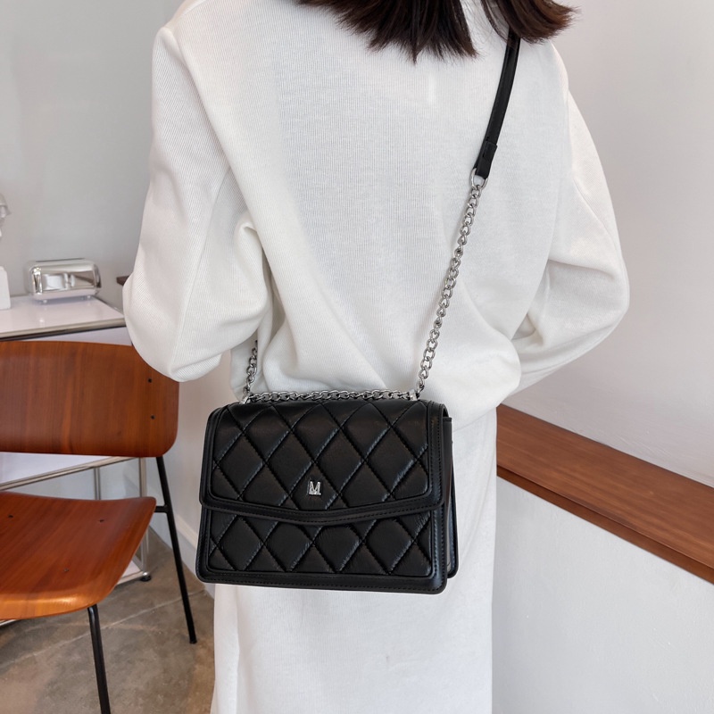 Túi Đeo JASMIN NOIR Chéo Dáng Vuông Nhỏ Họa Tiết Sọc Caro Phối Dây Xích Thời Trang Trẻ Trung Cho Nữ