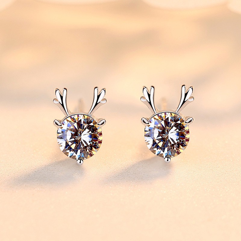 Bông Tai Mạ Bạc 925 Hình Con Nai Nhỏ Đính Đá Sáng Tạo Phong Cách Hàn Quốc