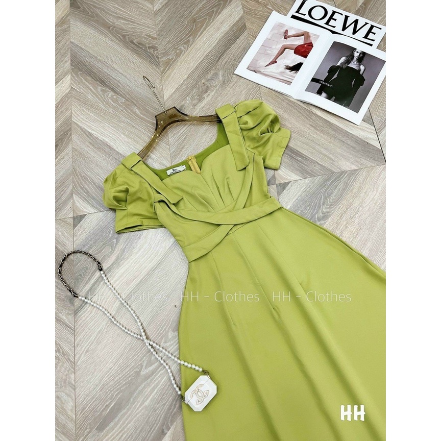 Đầm váy nữ maxi xanh họa tiết ngực xếp li nhẹ dáng xòe siêu xinh phù hợp cho các tình yêu đi dự tiệc
