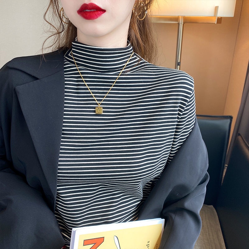 Áo thun nữ tay dài họa tiết sọc thời trang thu đông