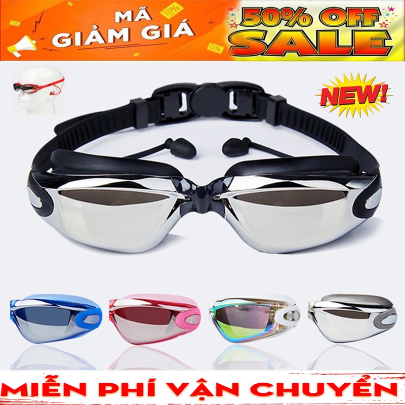 Kính bơi cận độ cận từ 1.5 đến 8.0 cho người cận thị, mắt kính tráng gương, chống UV, chống hấp hơi; khóa đeo kính thông