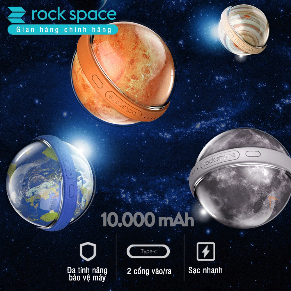 Combo Pin sạc dự phòng Rockspace 10000mAh và cáp sạc dây dẹt chống dối dành cho iphone-Hàng chính hãng bảo hành 12 tháng