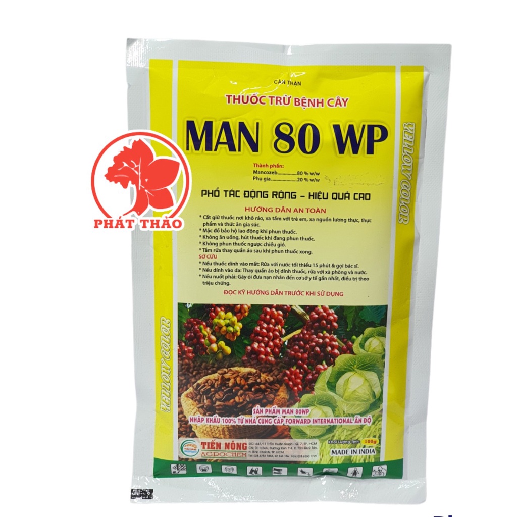 Thuốc trừ nấm Man 80WP vàng 100gram - ngăn ngừa vàng lá đốm lá, thối nhũn trên cây hoa kiểng