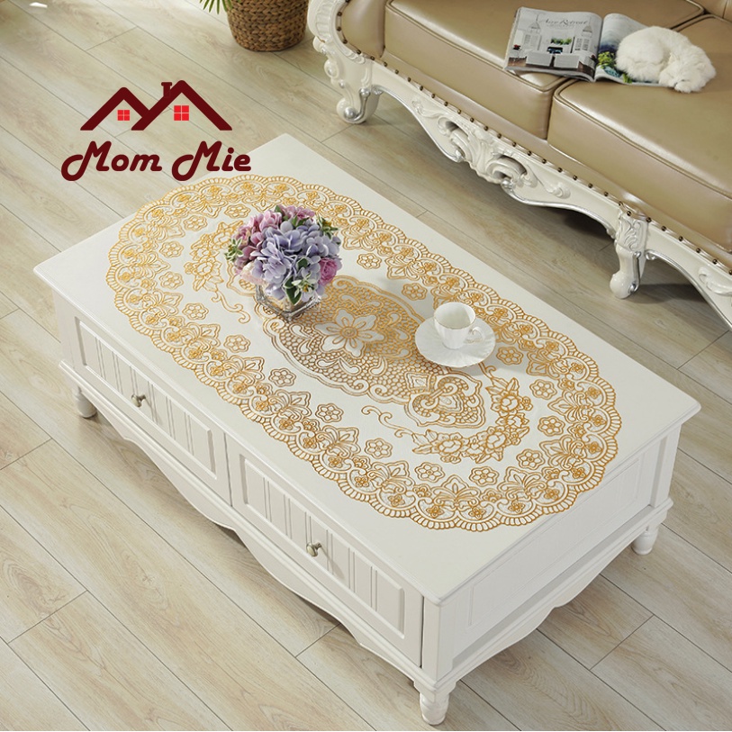 [50x110cm] Khăn trải bàn hoa văn dập nổi sang trọng nhiều mẫu - Màu vàng, bạc - A012