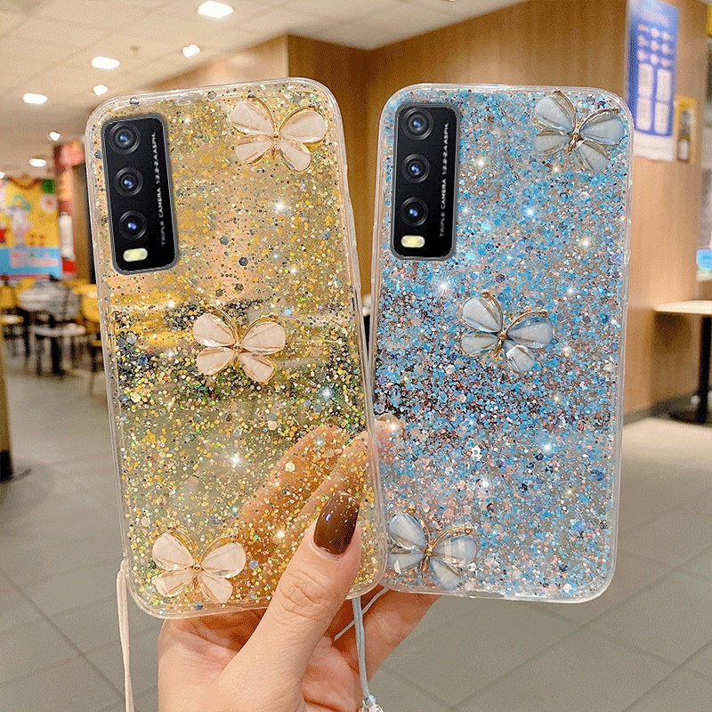 Ốp Điện Thoại Silicon Lấp Lánh Sang Trọng Có Dây Đeo Cho Vivo Y15S Y15A Y21S Y33S Y21 Y20S Y12S Y20 2021 Y12 Y15 Y17 Y53S Y95 Y91 Y1S