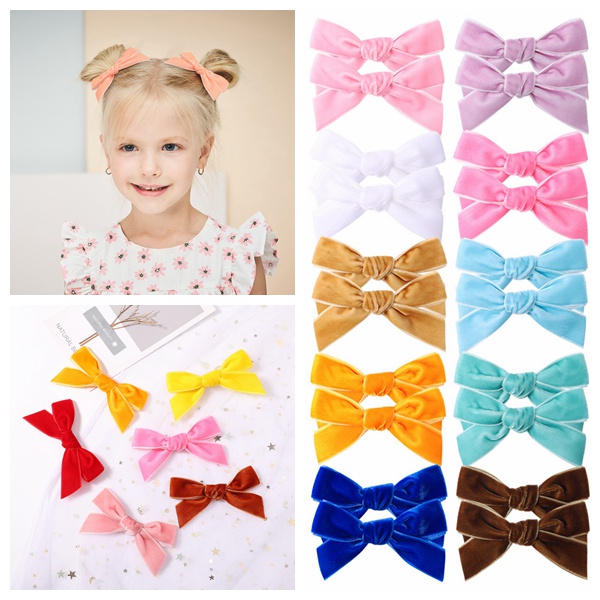 Set 2 kẹp tóc KIDSBOWS đính nơ vải nhung 3.1 inch xinh xắn dễ thương dành cho bé gái