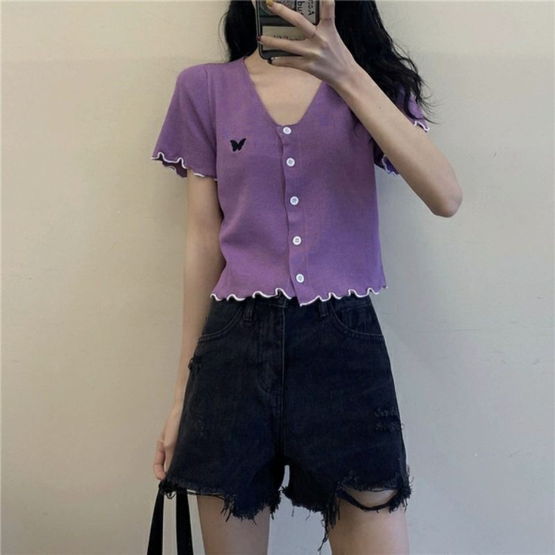 áo thun cổ tim tay ngắn cute dễ thương hàn quốc