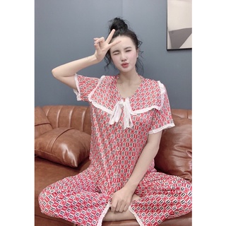 bộ lụa satin tiểu thư viền bèo