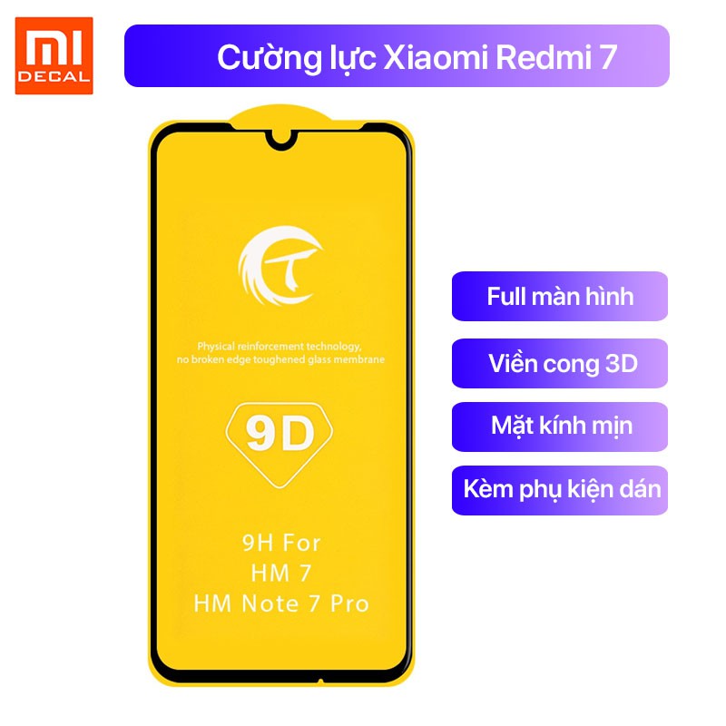 Xiaomi Redmi 7 / Cường lực 9D cao cấp full màn, viền cong 2.5D, mặt kính trơn mịn