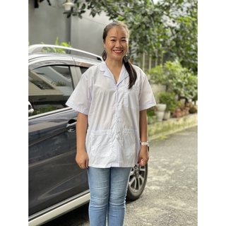 Áo blouse trắng nữ điều dưỡng ngắn tay kate nhật - áo bác sĩ, dược sĩ-bán giá sỉ.