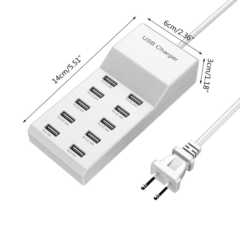 Adapter Sạc Nhanh 10 Cổng USB 5V 2 4A 1A Cho Điện Thoại Android PC