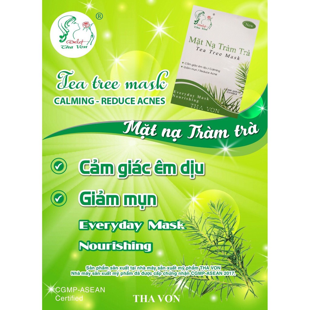 Mặt nạ Tràm Trà Natual, kháng viêm, giảm sưng tấy sau khi nặn mụn, lăn kim.