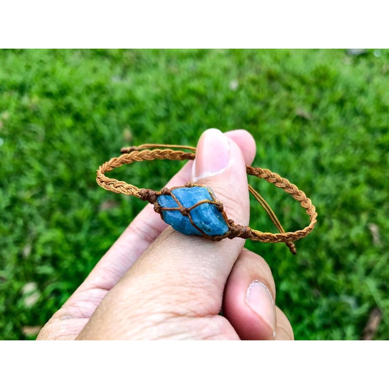 Vòng tay đá Aquamarine - Macramé Braided Knot Aquamarine Pouch Bracelet