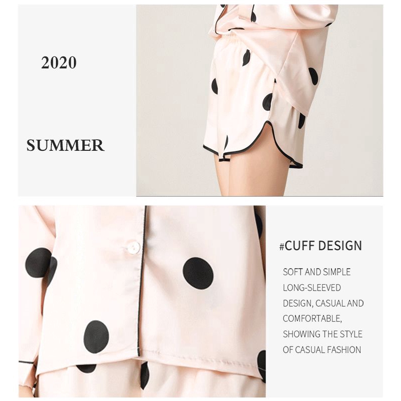 Bộ Đồ Ngủ Tay Dài Họa Tiết Chấm Bi Xinh Xắn Cho Nữ