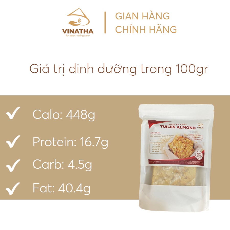 Bánh Ăn Kiêng Bánh Ngói Hạnh Nhân Tuiles Almond Giảm Cân - Vinatha 250gr - VNT11