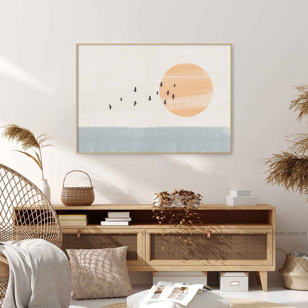 Tranh Canvas Decor - Tranh BOHO trừu tượng treo tường 80*60cm - Tặng đinh 3 chân treo tranh