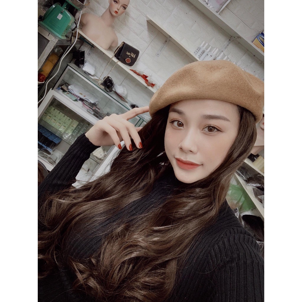 Bộ tóc giả xoăn dài kèm nón thời trang nữ tính. Mũ tóc giả xoăn sóng lơi
