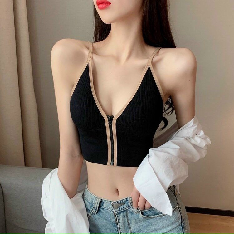 Áo Bra Gân Nữ Cá Tính 2 Dây Cỗ V Khóa Kéo Trước, Chất Vải Mềm Mịn Lên Form Rất Đẹp | BigBuy360 - bigbuy360.vn