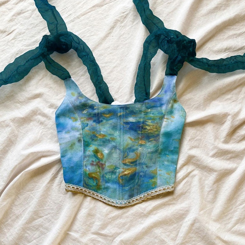 Áo Croptop Hai Dây Dáng Ôm Cột Dây Phong Cách Retro Gợi Cảm Cho Nữ