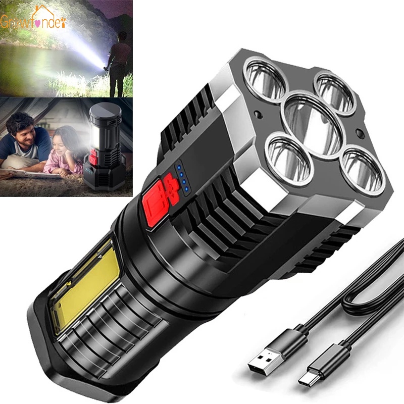 Đèn Pin 5LED Công Suất Cao Chống Thấm Nước Có Thể Sạc Lại Bằng Cổng USB