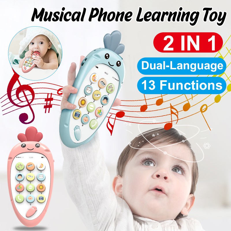 Mô hình điện thoại đồ chơi giáo dục an toàn cho bé Điện thoại đồ chơi trẻ em hình củ cà rốt phát nhạc