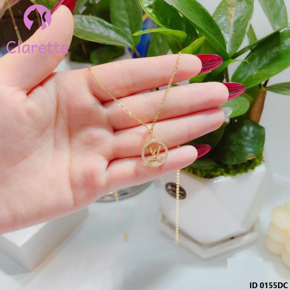 Dây chuyền bạc mặt LV hình tròn đính đá Clarette 0155DC
