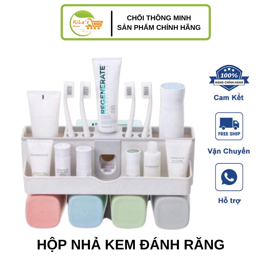 Hộp Nhả Kem Đánh Răng Tự Động Lúa Mạch Tặng Kèm 4 Cốc