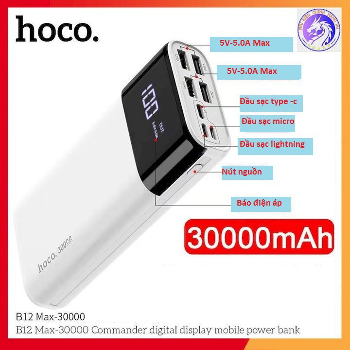 [Mã 253ELSALE hoàn 7% đơn 300K] Pin Dự Phòng B12 MAX 30000MAH