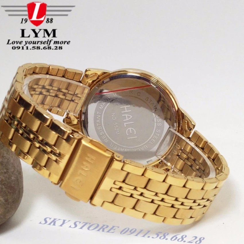 Đồng hồ nam HALEI 5422M dây thép không gỉ full gold