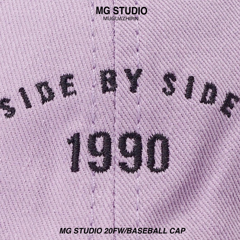 Mũ lưỡi trai MG STUDIO thêu chữ "side by side 1990"