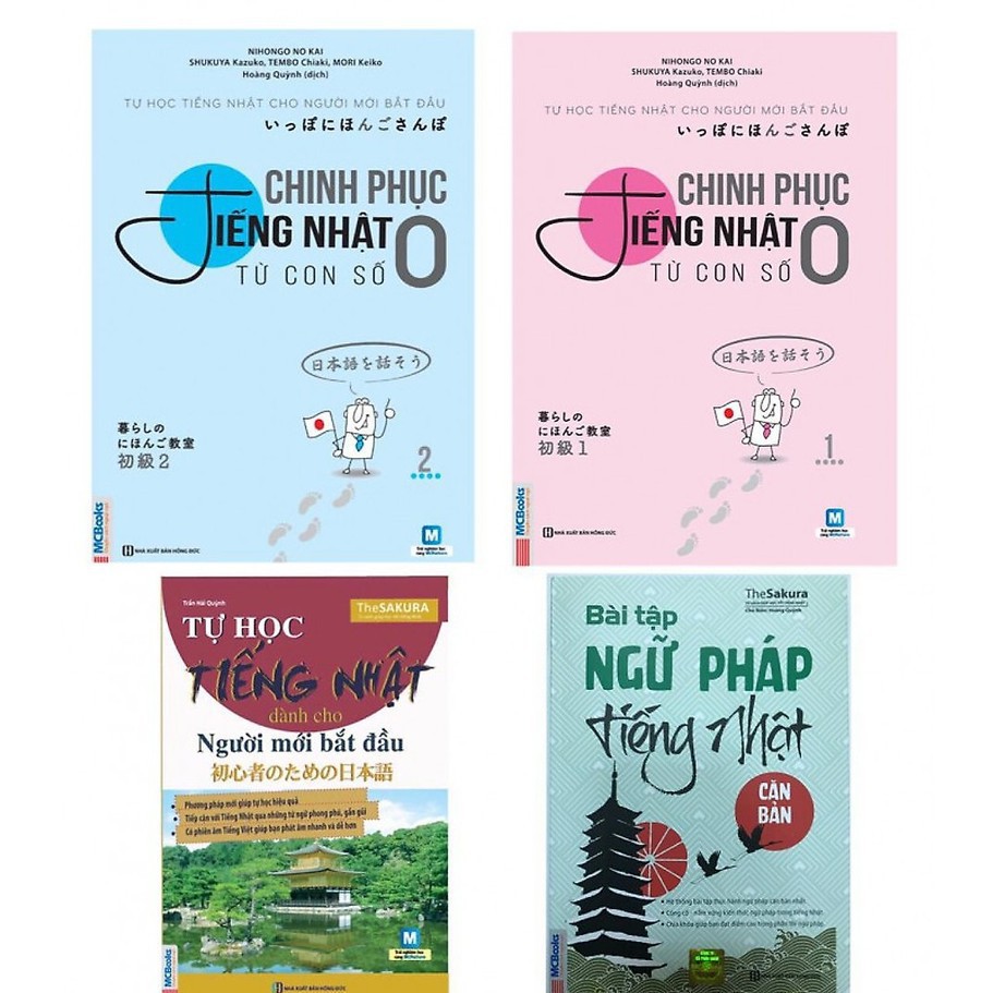 Sách - Combo Chinh Phục Tiếng Nhật Con Số 0(Tập 1+Tập 2)+Tự Học Tiếng Nhật Cho Người Mới Bắt Đầu+ BT ngữ pháp tiếng nhật