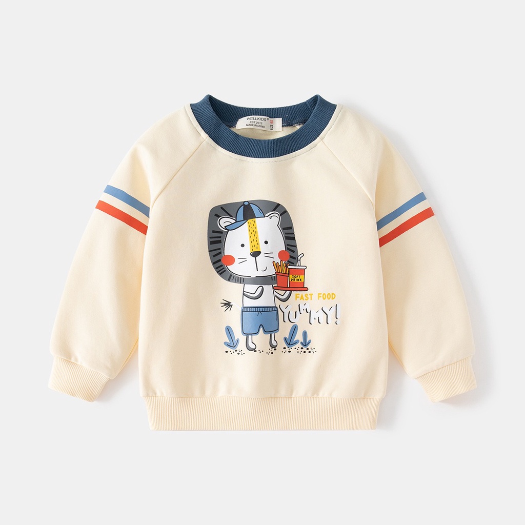 Áo nỉ cho bé WELLKIDS áo nỉ dài tay chất da cá họa tiết khung long hàng xuất Âu Mỹ