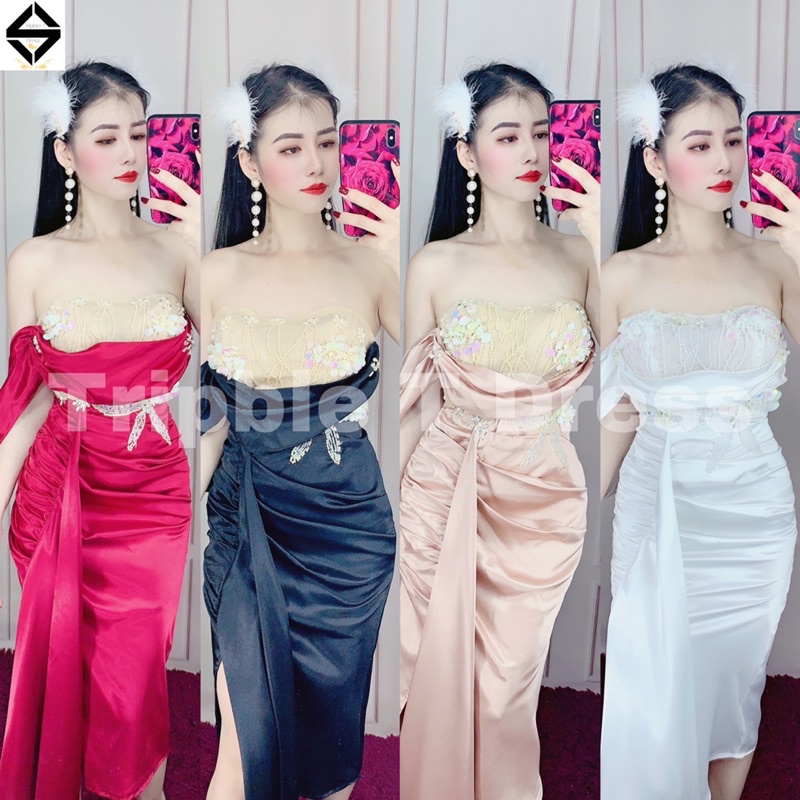 Đầm body cúp rớt vai xẻ đùi siêu xinh TRIPBLE T DRESS - size S/M/L - MS217Y