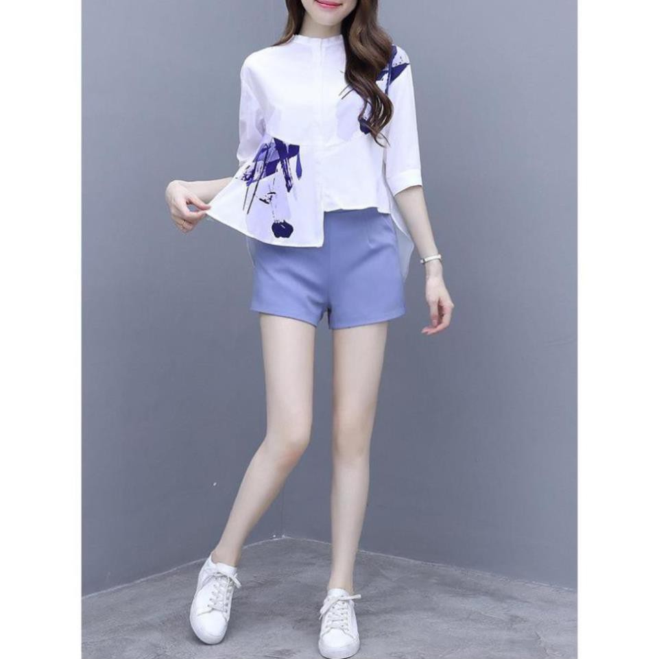 Set Bộ Quần Áo Lệch Tà Cao Cấp -  Bộ Đồ Quần Short Áo Dạng Sơ Mi Phối Tà Hoạ Tiết  Hàng Nhập | BigBuy360 - bigbuy360.vn