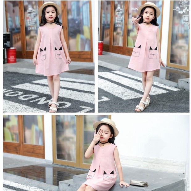 1-13 Years Girls Dresses Kids Summer Sleeveless Strap Dress Linen Solid Color Children Clothes Girl Casual Sundress