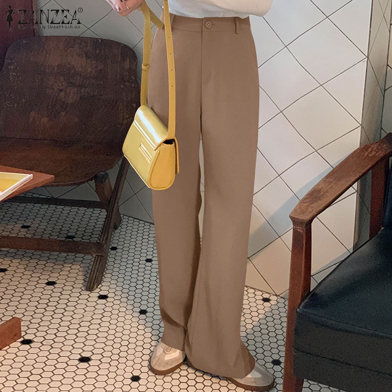 Quần dài ZANZEA ống rộng có túi phối khóa kéo phía trước thời trang cho nữ