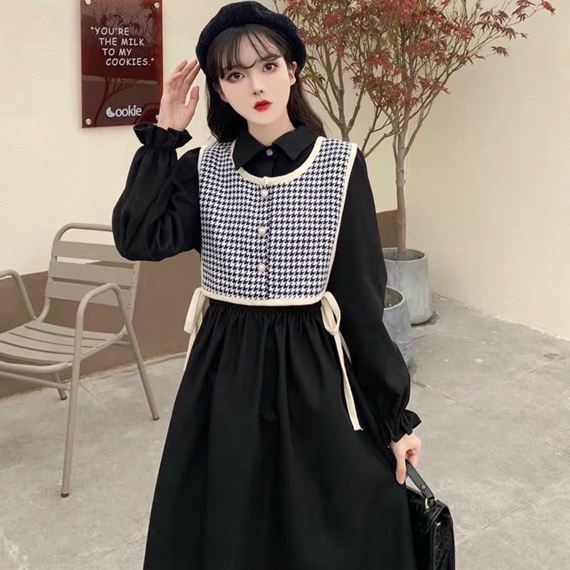 🖤🖤 SET ĐẦM MIDI KÈM GILE KẺ CARO ZICZAC