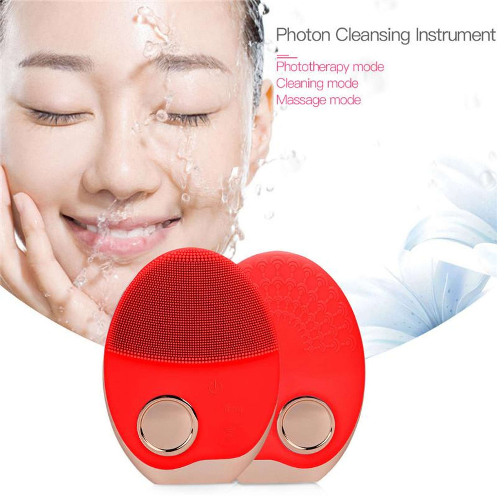 Máy rửa mặt siêu âm bằng silicon giúp làm sạch sâu lỗ chân lông tẩy tế bào chết mát xa nhẹ nhàng có thể sạc lại USB-168