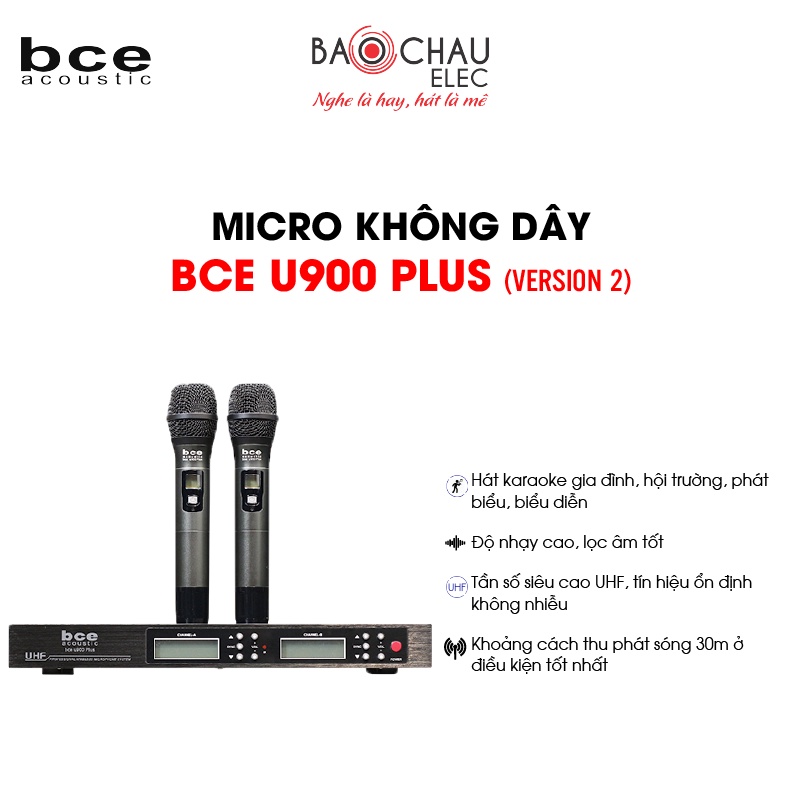 [CHÍNH HÃNG] Micro Karaoke Không Dây BCE U900 Plus (Version 2) | Hát Karaoke Hay - 2 tay micro không dây + 1 đầu thu