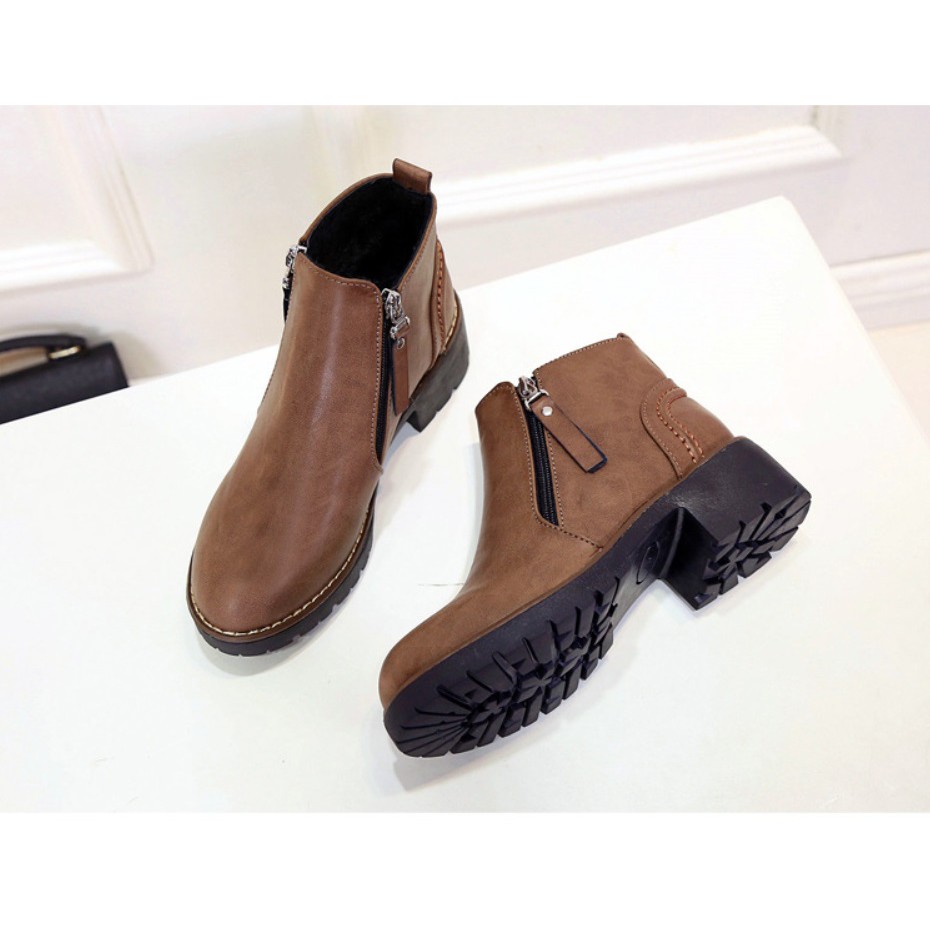 Boots nữ thấp cổ có khóa, giày boot nữ lót lông hàn quốc | BigBuy360 - bigbuy360.vn