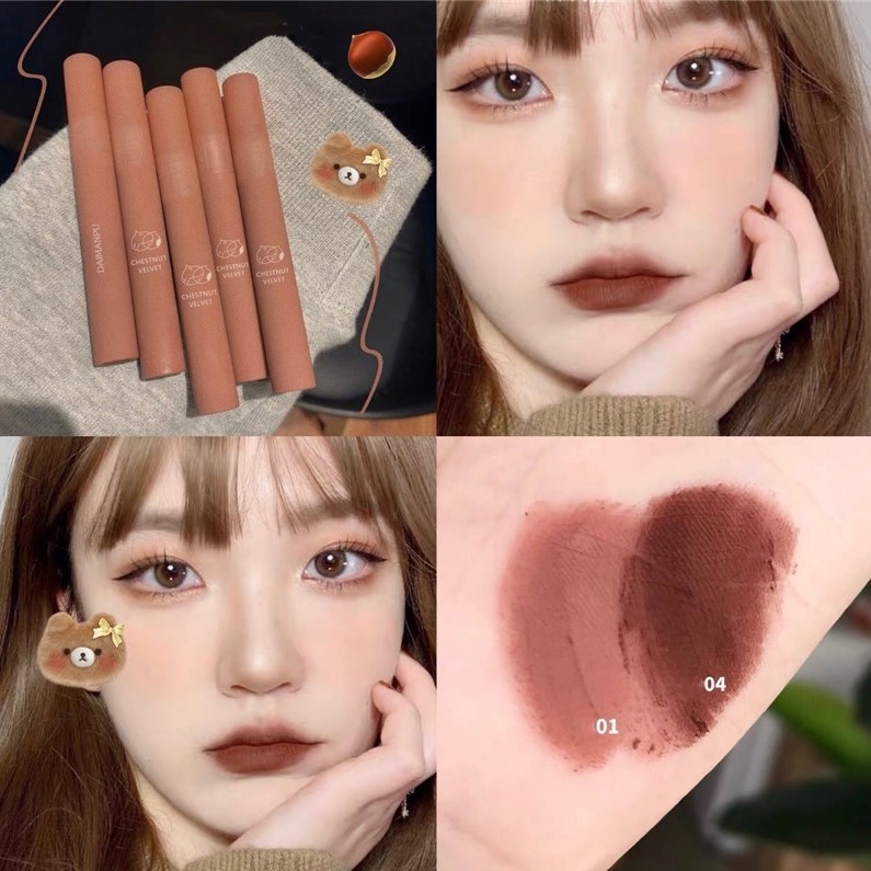 Son kem hạt dẻ vỏ nâu trầm DAIMANPU mịn môi hot trend Matte Velvet Lip Glaze DAIM02