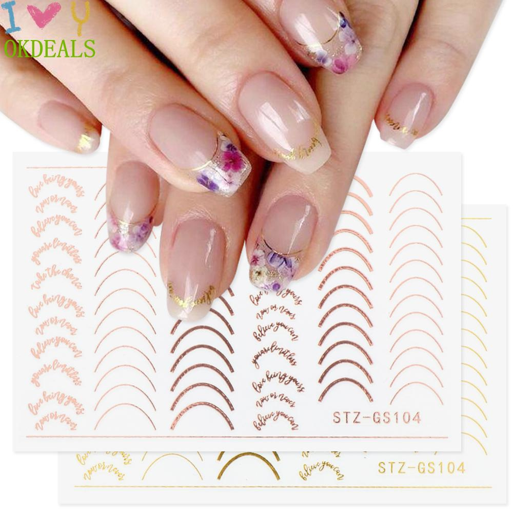 Nhãn Dán Trang Trí Móng Tay Họa Tiết Đường Kẻ Sọc 3D DIY Bằng Lá Kim Loại