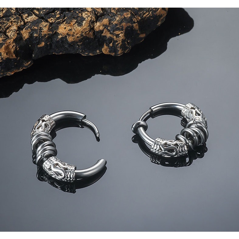 Khuyên tai nam nữ unisex tròn dạng xỏ Asta Accessories màu bạc đen đơn giản đẹp - HT Orn Earring