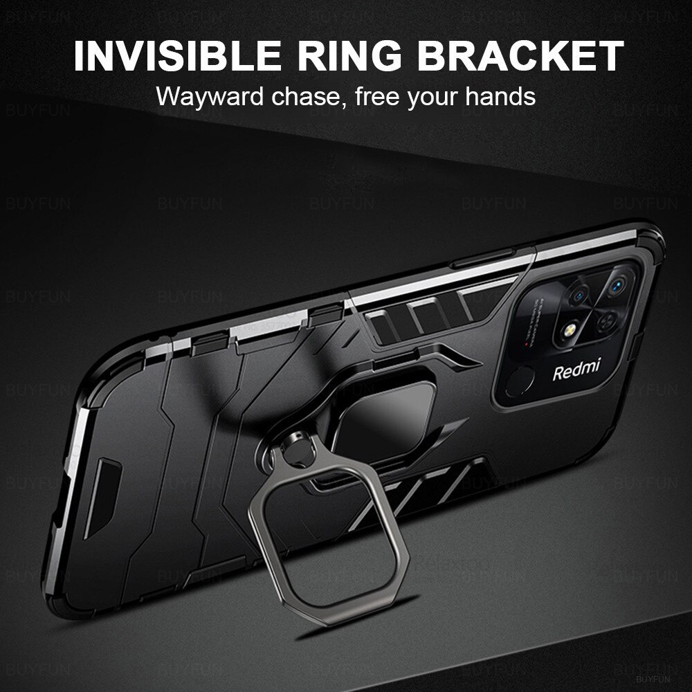 Redmi10C Case Car Magnetic Holder Ring Stand Armor Coque For Xiaomi Redmi 10C Redmi Redme Redmi 10 C Hard Shockproof Phone Cover