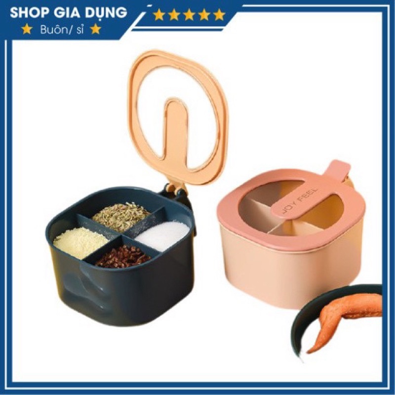 Hũ Đựng Gia Vị 4 Ngăn Có Nắp Đậy - Hộp Đựng Gia Vị Nhà Bếp Hàng Cao Cấp Siêu Bền